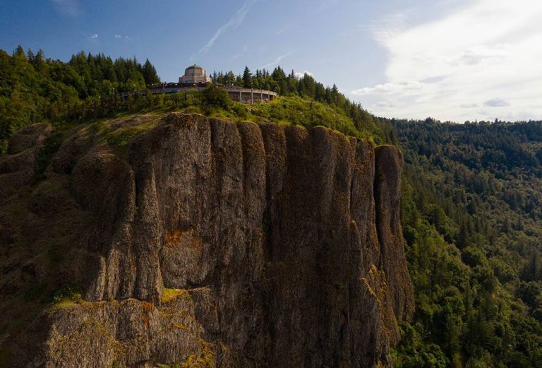 Vista House sits on top of a dramatic mountain cliff